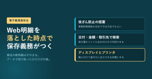 電子帳簿保存法の保存3要件を並べたアイキャッチ画像