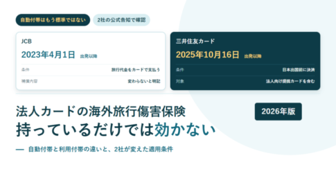 JCBと三井住友カードの海外旅行傷害保険の適用条件改定日を並べたアイキャッチ